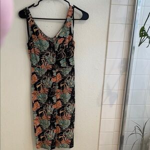 Tropical Leaf Print Midi Dress